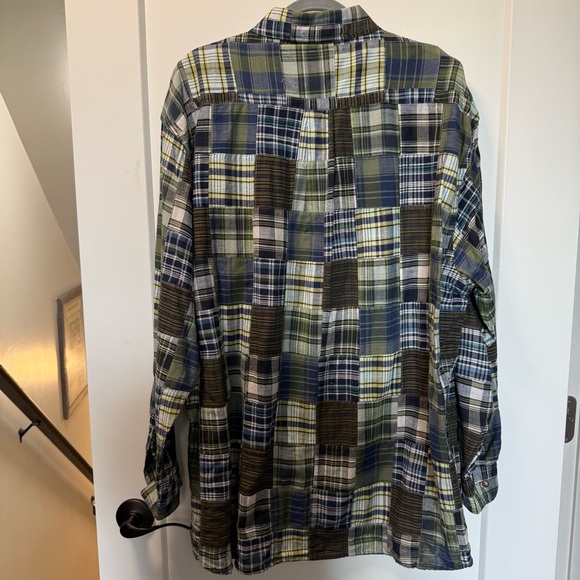 Brooks Brothers Vintage Y2K Patchwork Cotton Shirt Long Sleeve Green Blue Plaid‎ - Picture 4 of 6